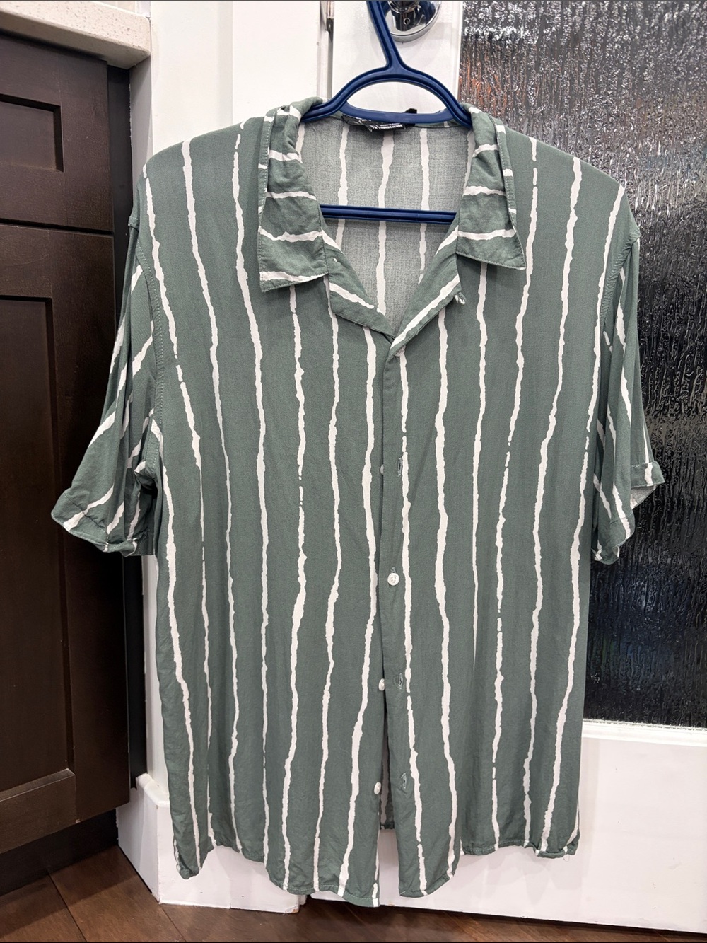 Eleven Paris Sage Green Vertical Stripe Camp Shirt